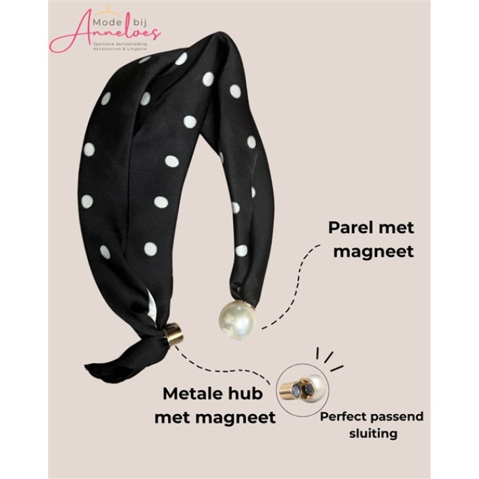  Dames Parelsjaal Polka dot zwart/wit - kleine hals sjaal met parel 520